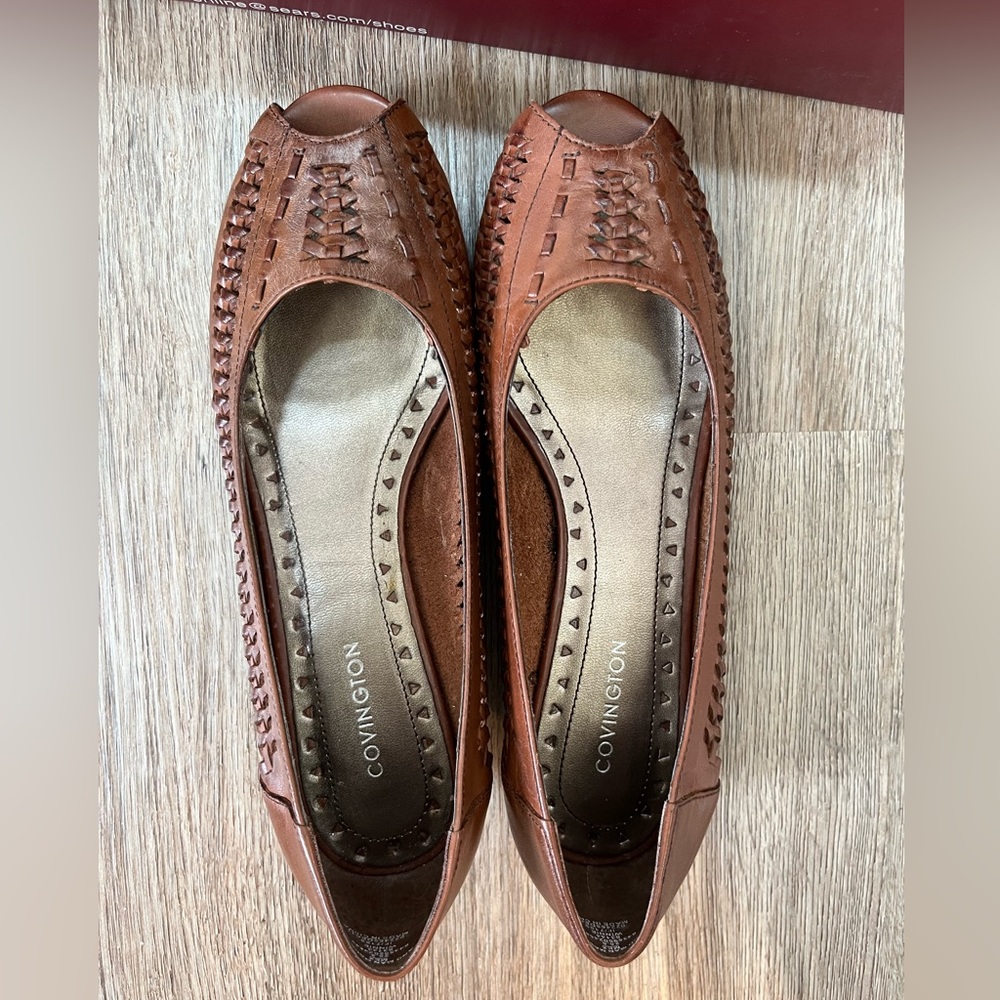 Covington Winnie Brown Leather Open‎ Toe Heels/Sandals